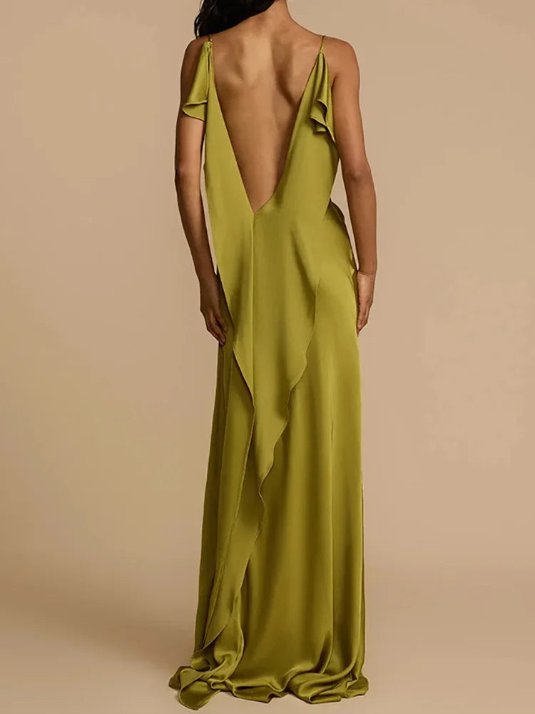 Summer Casual Dresses Elegant Ladies 2025 Sexy Deep Backless Women Slim Party Dress Sleeveless Vintage Solid Maxi Dress Vestidos