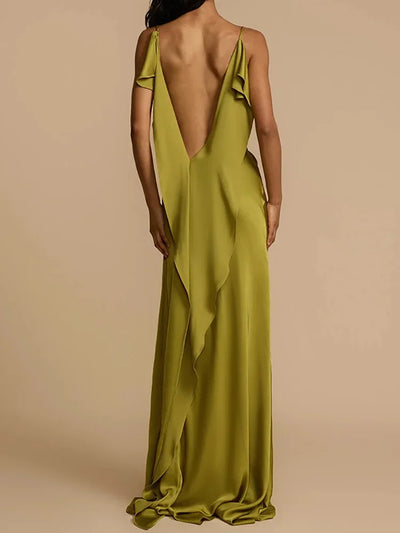 Summer Casual Dresses Elegant Ladies 2025 Sexy Deep Backless Women Slim Party Dress Sleeveless Vintage Solid Maxi Dress Vestidos