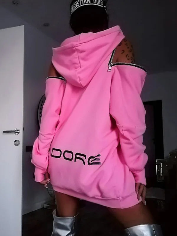 Women's hoodie coat Stylish Off-The-Shoulder Letter Print Sweatshirts Long Tops Sleeves Street Style coat Women's clothing