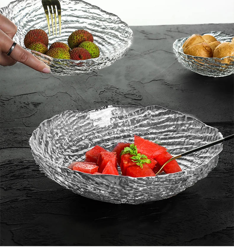 Crystal Glass Bowl Hammered Texture Modern Tableware Salad Fruit Dessert Snack Bowl Eco-Friendly Lead-Free Serving Bowl