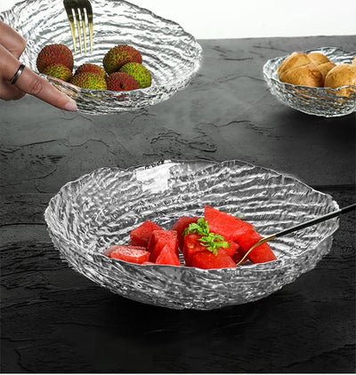 Crystal Glass Bowl Hammered Texture Modern Tableware Salad Fruit Dessert Snack Bowl Eco-Friendly Lead-Free Serving Bowl