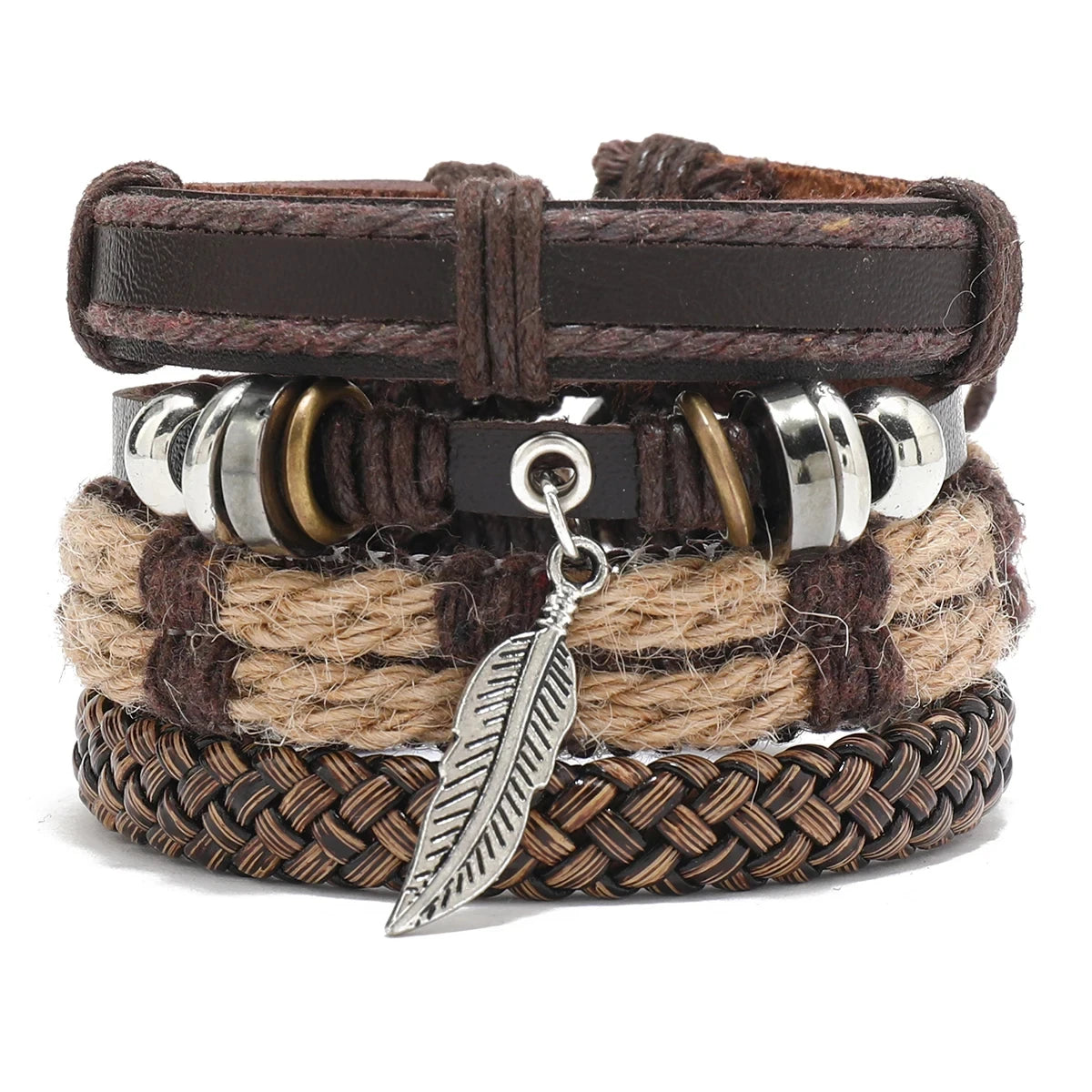 Bohemian Leather Bracelet Men Hand-woven Bracelet Men's Wooden Bead Bracelet Bracelet for Men Charm Bracelet Mens Jewellery