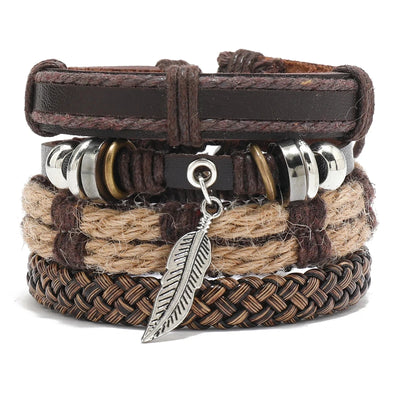 Bohemian Leather Bracelet Men Hand-woven Bracelet Men's Wooden Bead Bracelet Bracelet for Men Charm Bracelet Mens Jewellery