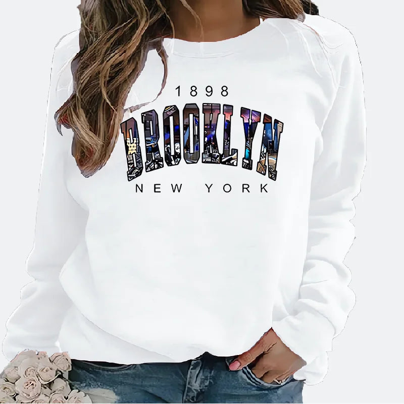 Women's Hoodie   Hoodie Monogram Print 1898 New York Brooklyn Harajuku  Sweatshirt  Streetwear Women