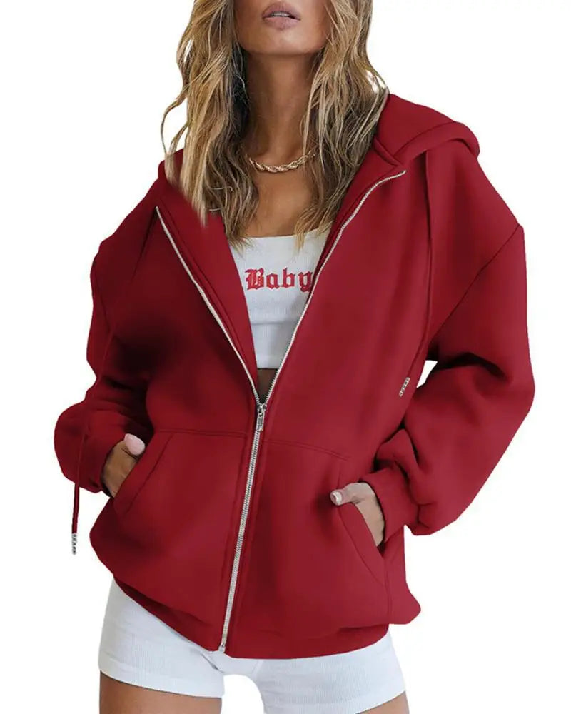 Women's hoodie Teen girls Fall jacket Oversized loose sweatshirt casual drawstring zip-up hoodie