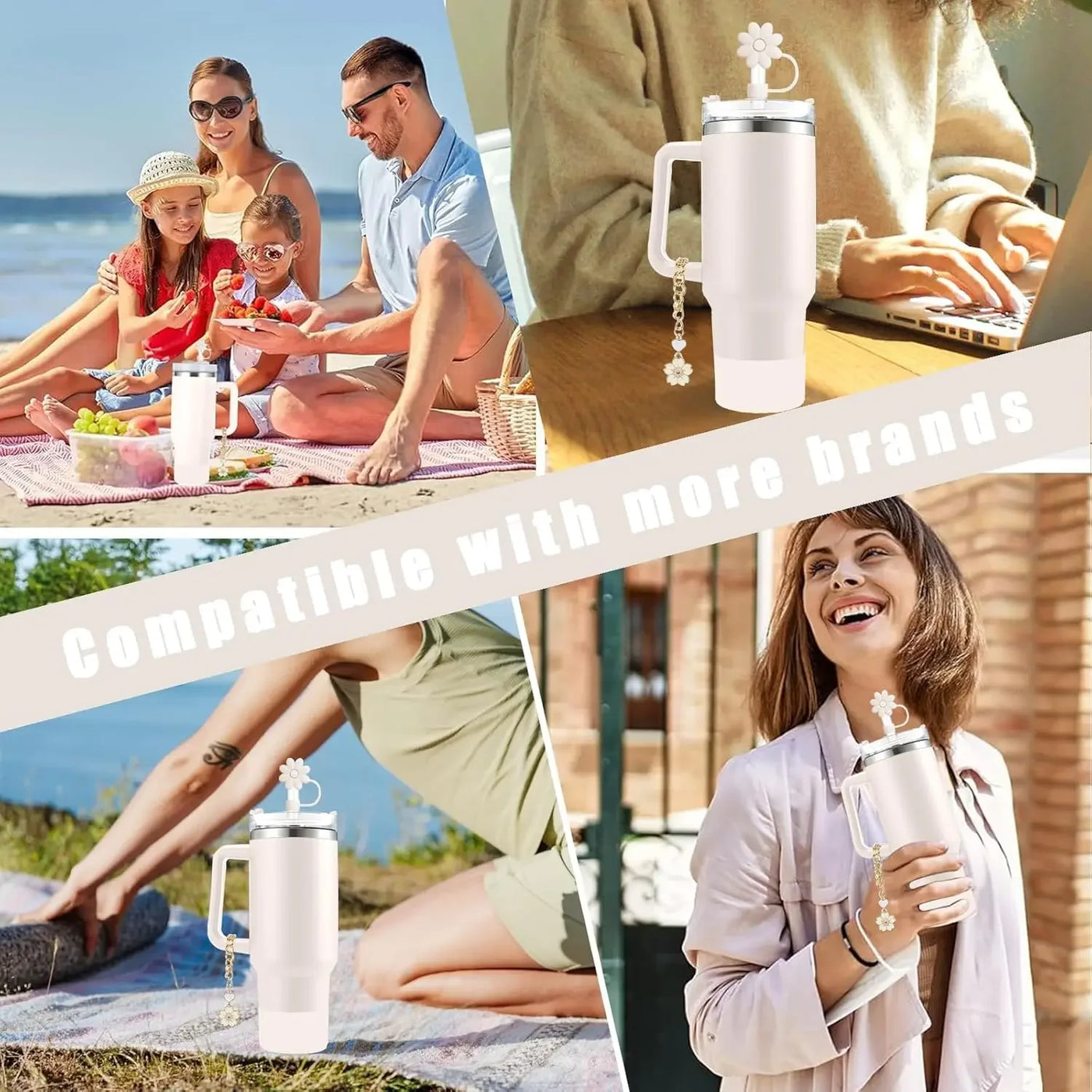 Cup Accessories for Stanley Cup Set of 9 Straw and Brush and 1 Flower Charm Chain 3 Spill Proof Stopper Flowers Straw Cover Boot