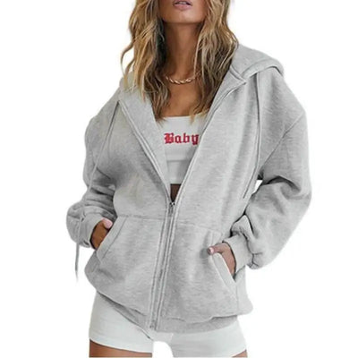 Women's hoodie Teen girls Fall jacket Oversized loose sweatshirt casual drawstring zip-up hoodie