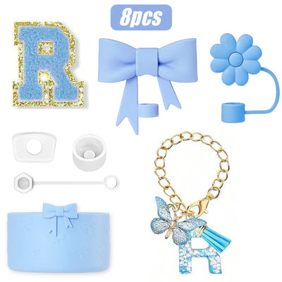 8PCS Cup Accessories Set for Stanley Cup 30oz 40oz, A-Z Initials Decorations, Including Silicone Straw Cover Cap,Sticker ﻿ ﻿
