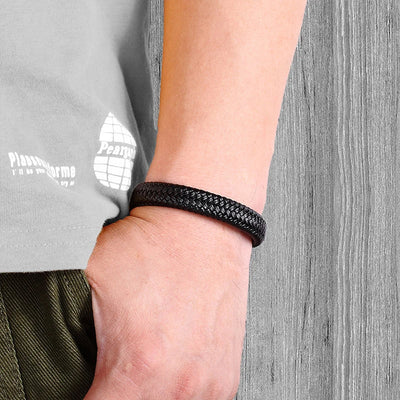 Classic Black Leather Bracelet For Men Hand Jewelry Gift Handsome Bracelet