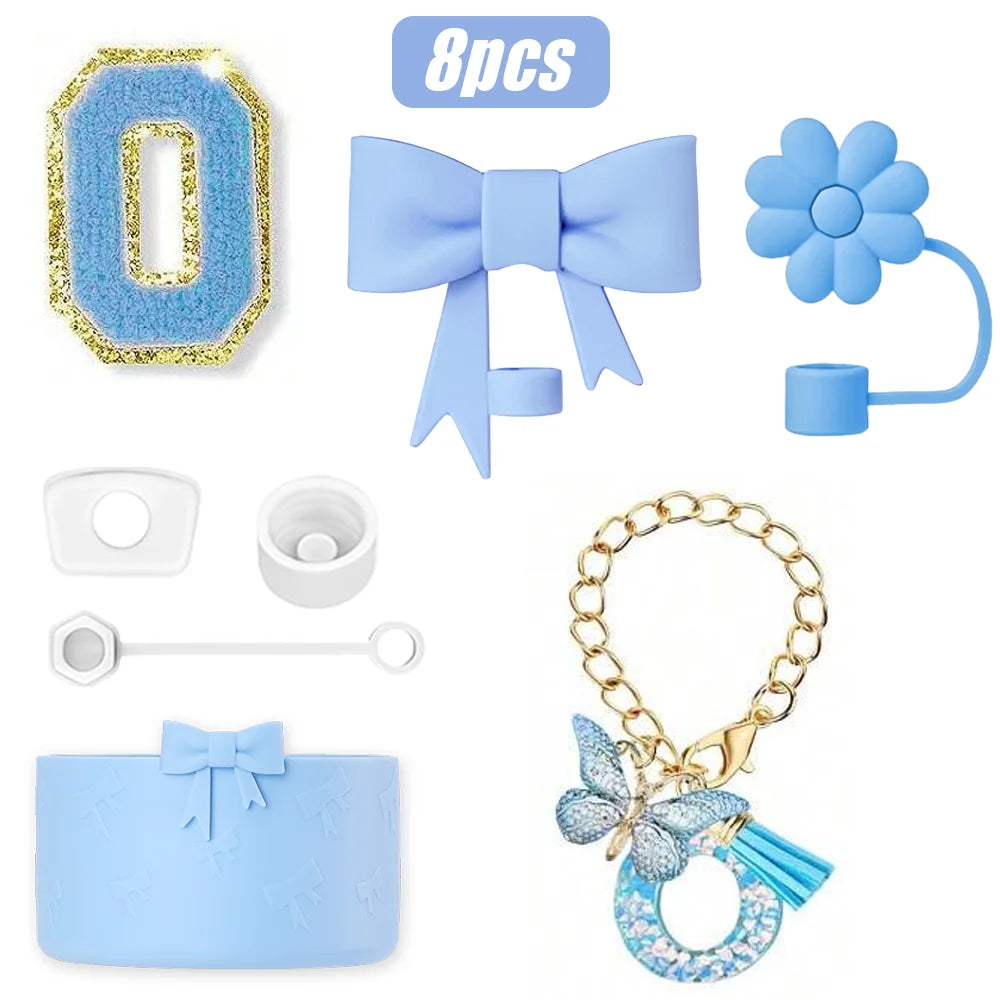 8PCS Cup Accessories Set for Stanley Cup 30oz 40oz, A-Z Initials Decorations, Including Silicone Straw Cover Cap,Sticker ﻿ ﻿