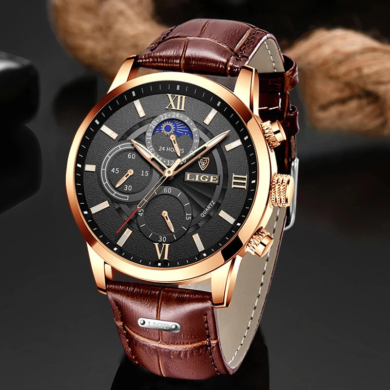 Men's Watches LIGE Top Brand Luxury Men WristWatch For Men Leather Quartz Watch Sports Waterproof Male Clock Relogio Masculino
