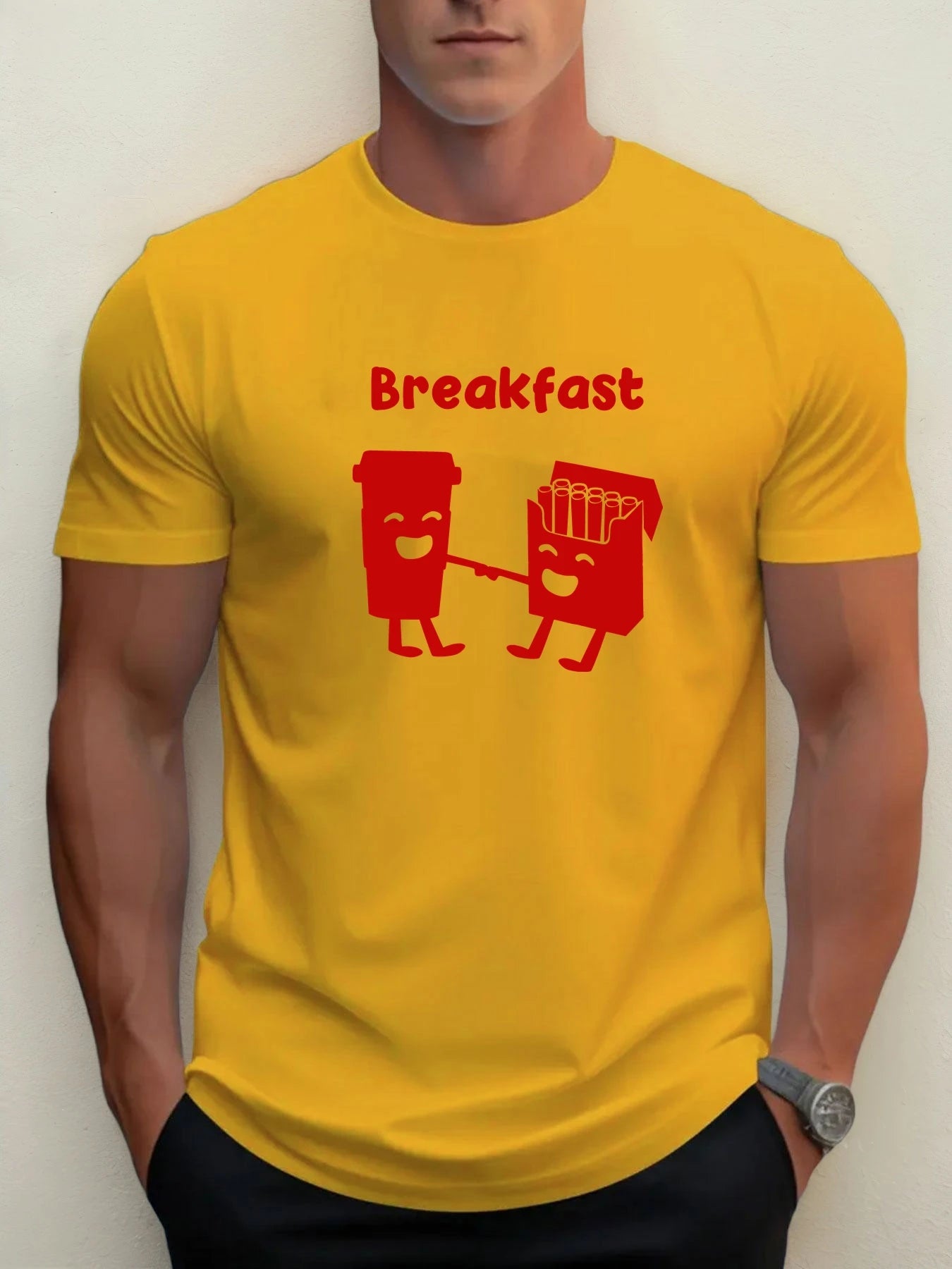 T Shirt For Men Breakfast 100% Cotton Graphic Printing Summer Round Neck T-Shirt Casual Breathable Street Style Daily Top