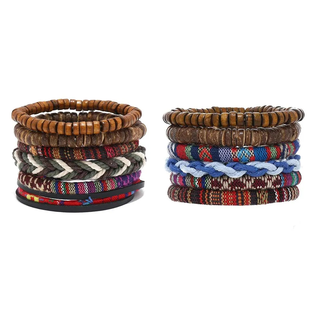 Bohemian Leather Bracelet Men Hand-woven Bracelet Men's Wooden Bead Bracelet Bracelet for Men Charm Bracelet Mens Jewellery