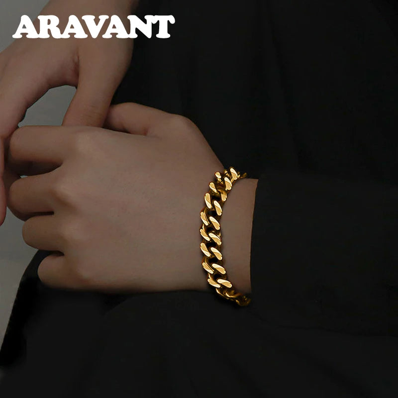 Aravant 925 Silver 18K Gold 10MM Bracelet Chain For Men Women Fashion Jewelry Gifts